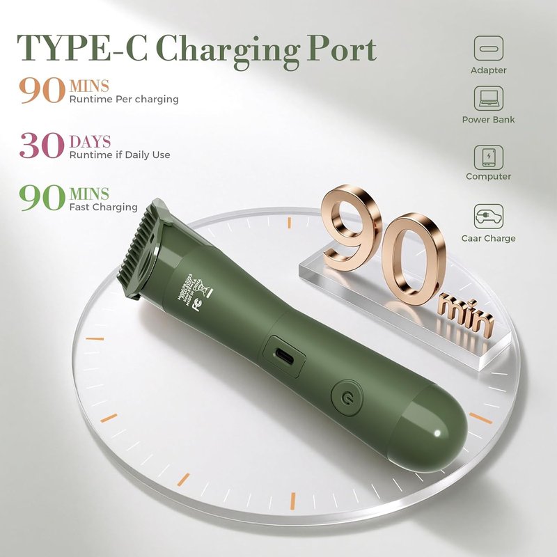 Flyant Bikini Trimmer for Women, 2 in 1 Electric Shaver for Women, Pubic Hair Trimmer Waterproof IPX7 with LED, Bikini Razor for Leg Arm Underarm Bikini Area, Pull Bows Gift Box for Friends - Green