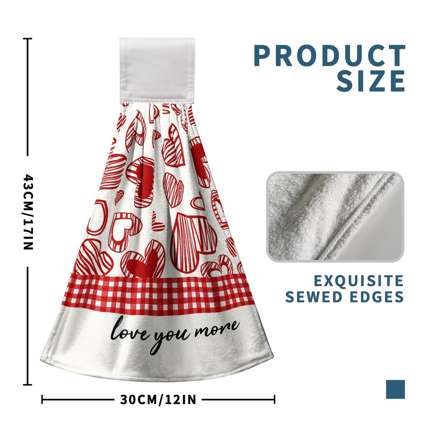 Kwlegh Valentines Day Hanging Kitchen Towels Set of 2 Valentine Red Heart Buffalo Plaid Hand Towels with Hanging Loops Seasonal Sweet Holiday Fingertip Oven Towels hanging Soft Absorbent Bar Tie Towel