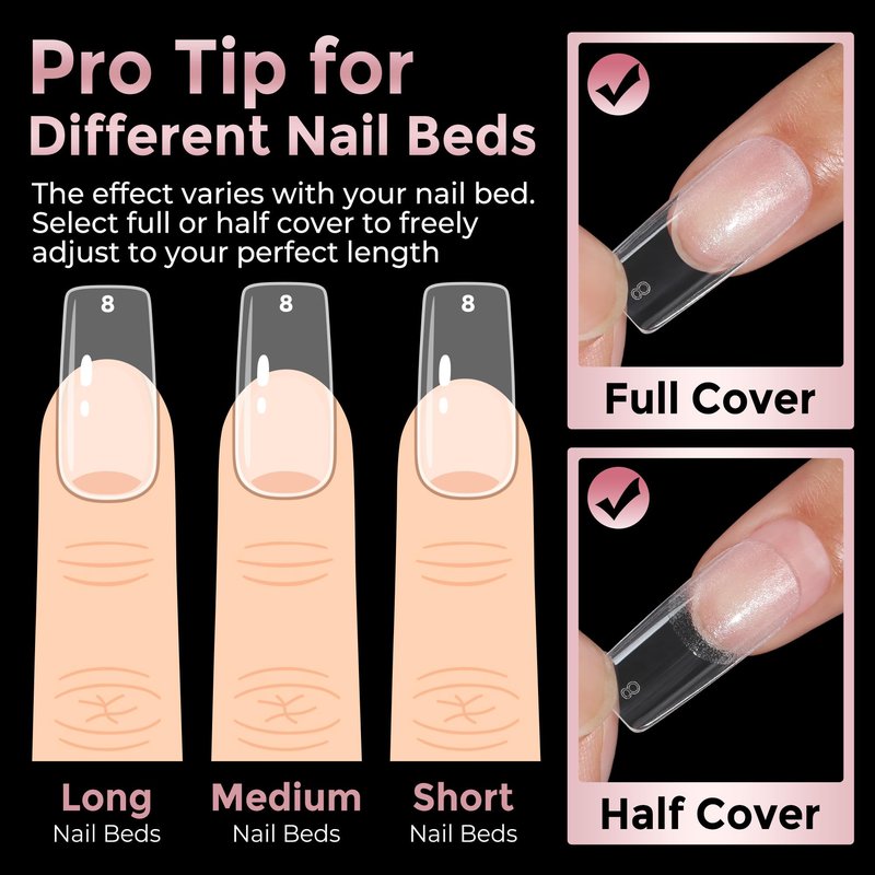 Luckyfairy Medium Square Nail Tips, 240pcs Soft Gel Pre-Shaped Acrylic Fake Nails, Half Matte Full Cover Clear Gelly Press on Flase Nail Tips for Extension Nail Manicure Home DIY 12 Sizes Gelly Tips