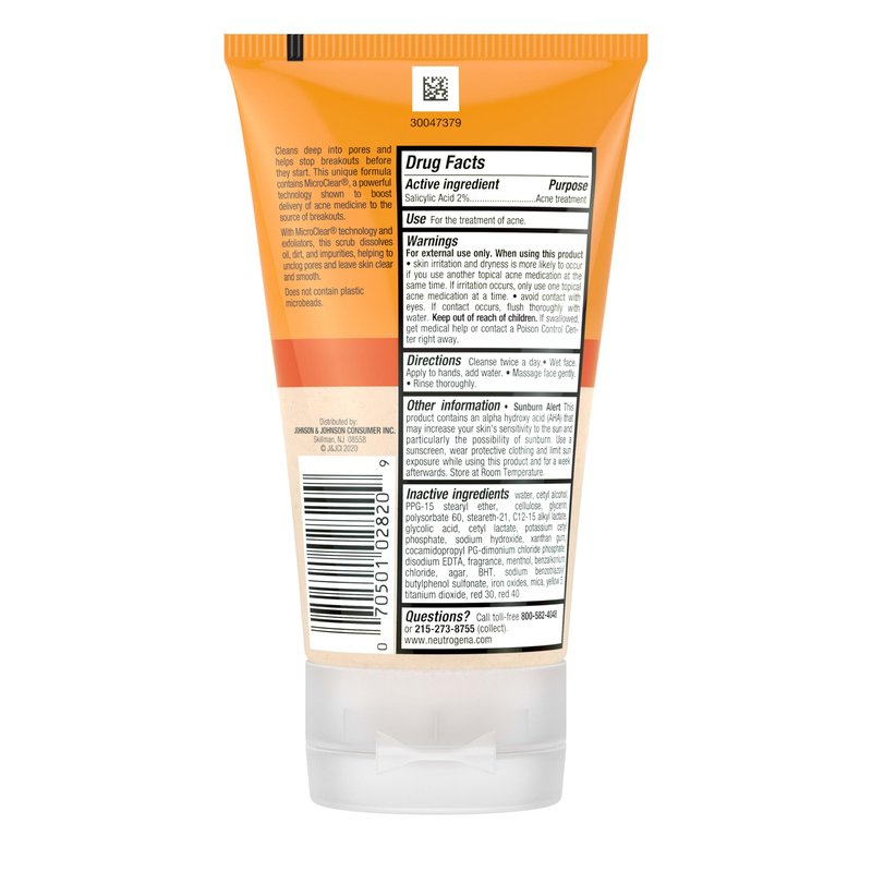 Neutrogena Oil-Free Acne Face Wash with 2% Salicylic Acid, Daily Exfoliating Scrub & Acne Treatment for Oily, Acne-Prone Skin, Clears Breakouts & Blackheads, 4.2 fl. oz