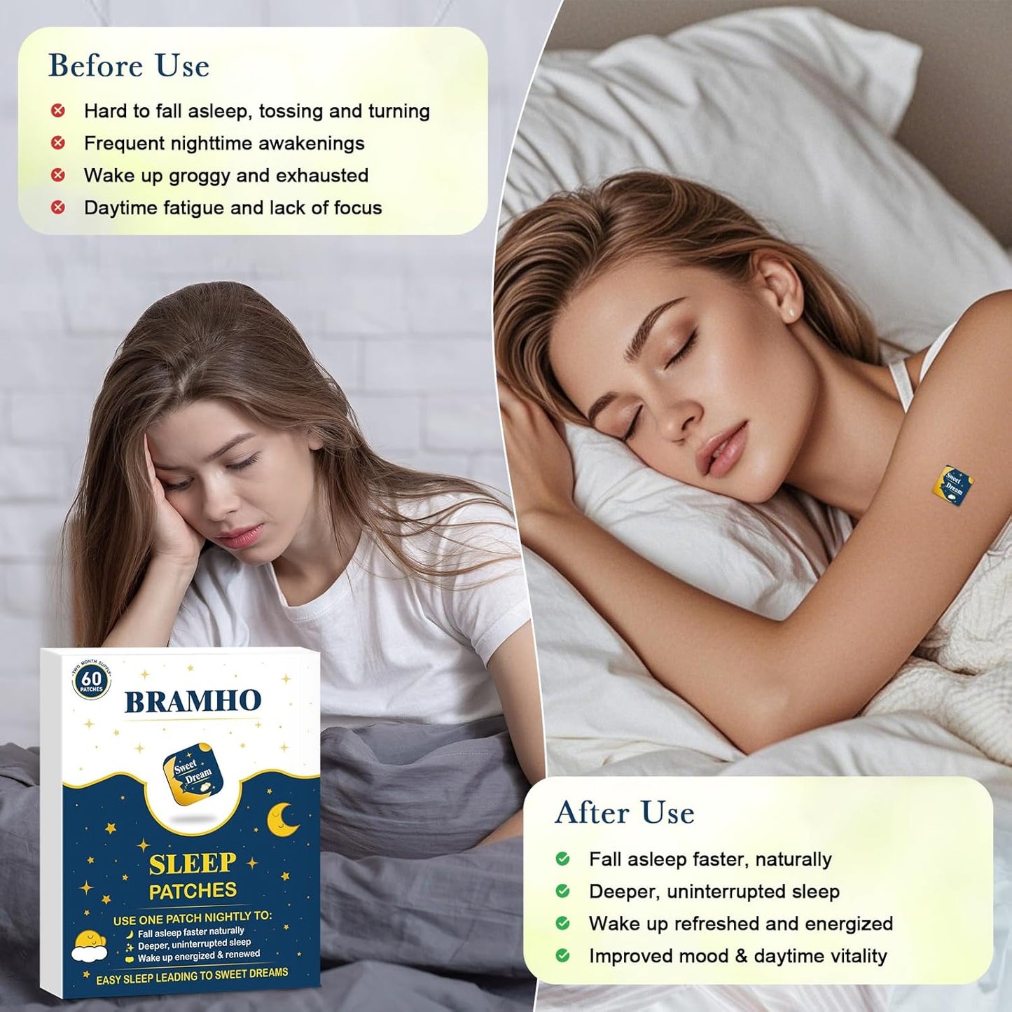 Skiennix Sleep Patches for Adults - Plant-Based Melatonin & Magnesium Aid - 60 Count Box