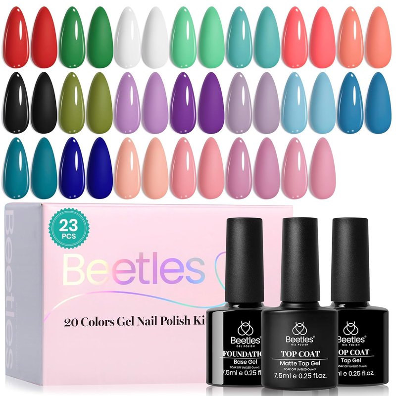 Beetles Gel Nail Polish Set - 23-Piece Summer Colors Collection | 20 Vibrant Shades with Base & Top Coat