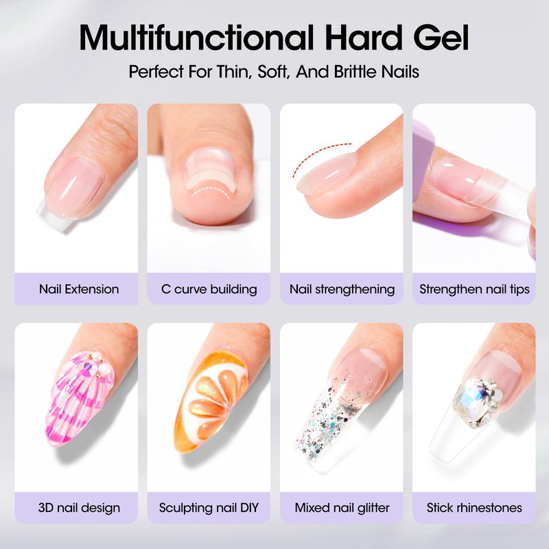 GELLEN Clear Builder Gel for Nails, 30g Hard Gel Nail Extension with 20 Pcs Forms, UV/LED Long Lasting Natural Nails Strengthening Thickening Overlays Apex Professional Nail Art Supplies