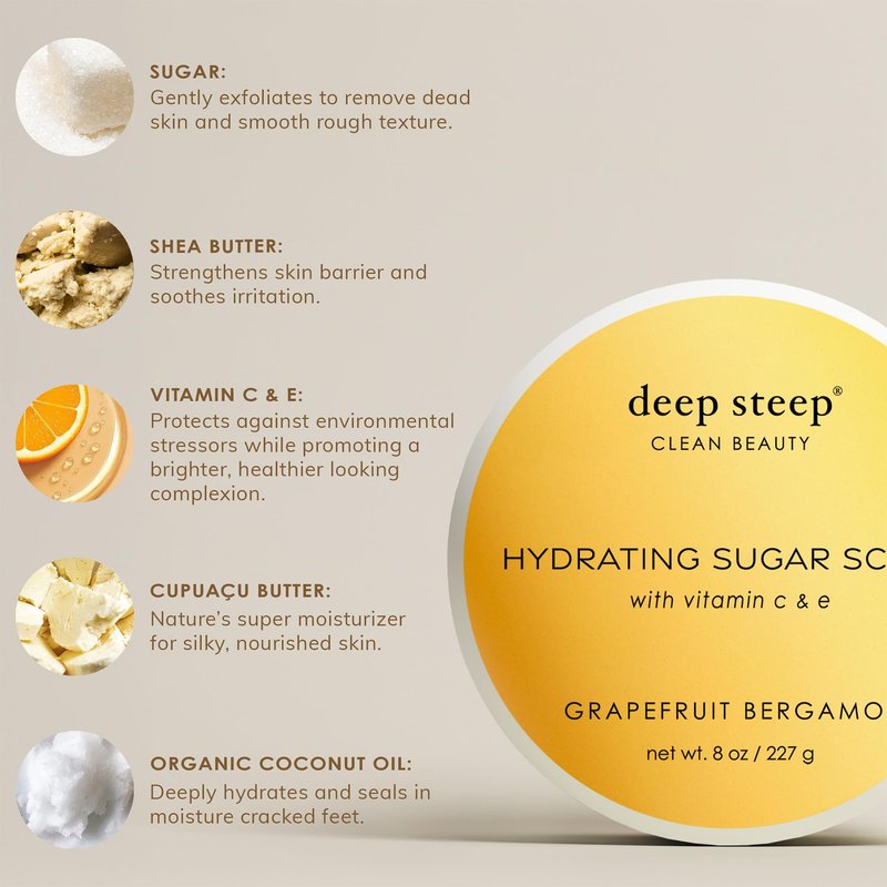 Deep Steep Sugar Scrub, Pure Coconut, 8 oz – Exfoliating Body Scrub with Organic Coconut Oil, Shea Butter & Argan Oil – Vegan, Clean Beauty, Smooth, Soft & Nourished Skin
