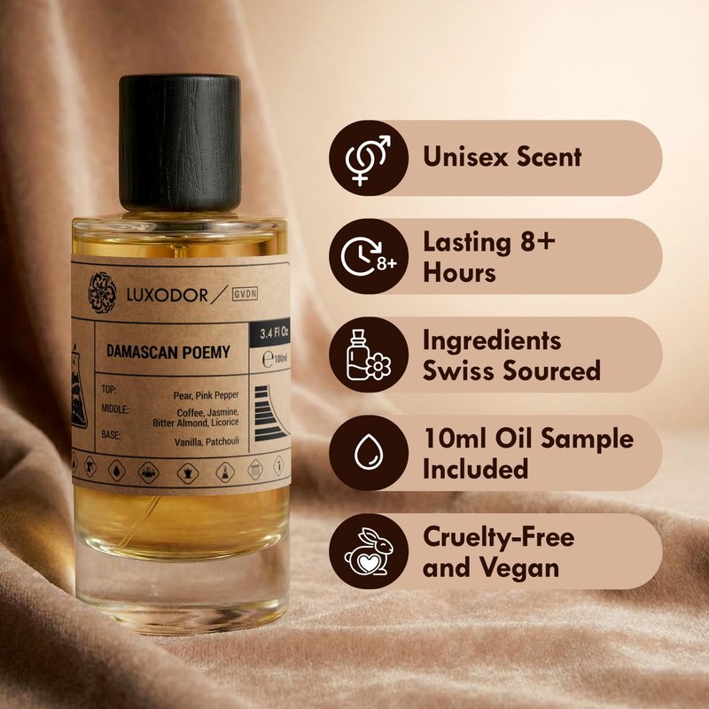 Luxodor Inspired by Y S.L's B.lack O.pium 3.4 fl. oz (100ml) Damascus Poemy with Pheromone Roll-On Oil 10 ml | Women’s Dupes Fragrances | Long Lasting Perfume Vanilla for Women | Womens Perfume