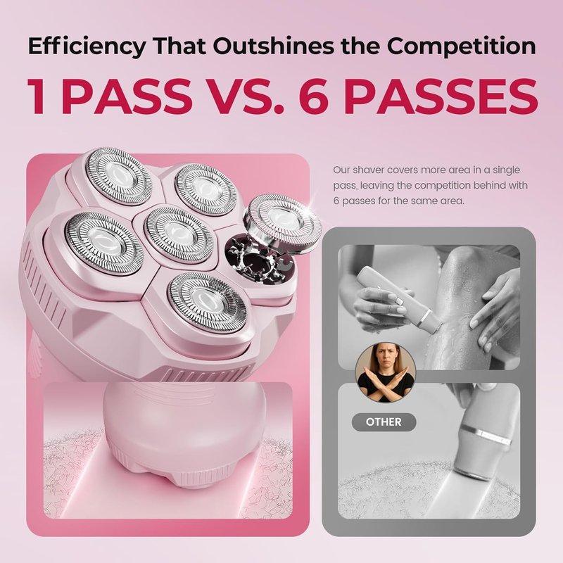 Electric Razors for Women - Easy-Clean Waterproof Body Shaver & Bikini Trimmer | Portable Pink Hair Remover for Legs, Face & Underarms