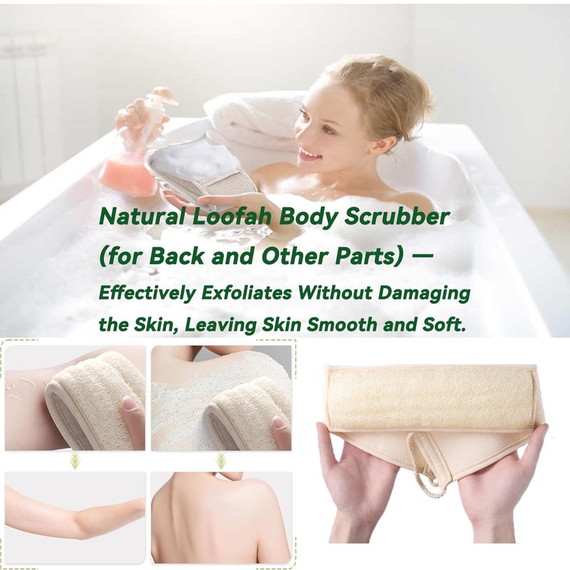 Natural Loofah Back Scrubbers for Use in Shower, Loofah Sponge Luffa Exfoliating Bath Strap, Body Scrubber for Shower Loofah for Men and Women to Clean Your Back Deeply 1 Pack