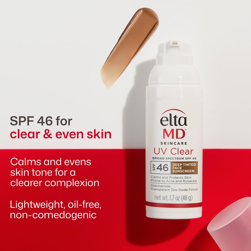 EltaMD UV Clear Deep Tinted Face Sunscreen, Oil-Free Face Moisturizer with SPF 46, Dermatology Tinted Moisturizer, Facial Travel Size Sunscreen with Zinc Oxide, 1.7 oz Pump