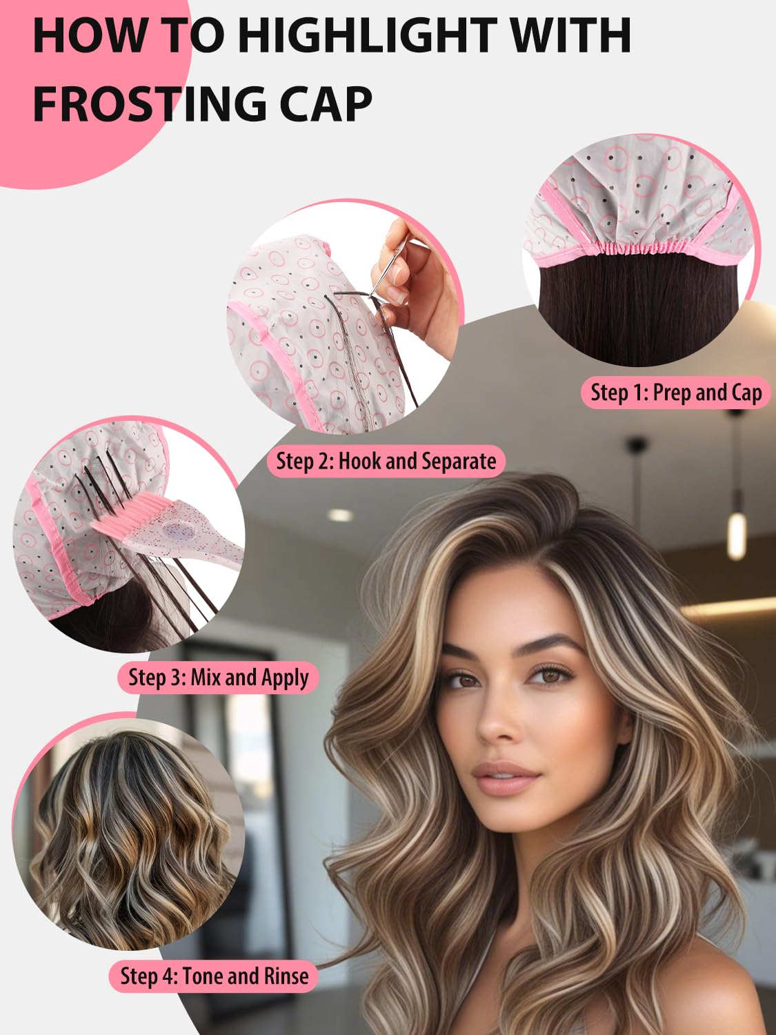 YOOVR 19PCS Hair Bleach Highlighting Kit with Hair Dye Brush and Bowl Set Color Whisk, Highlight Frosting Cap with Hook, Disposable Gloves Capes, Home Use Salon Tools for Hair Bleaching Coloring Dying