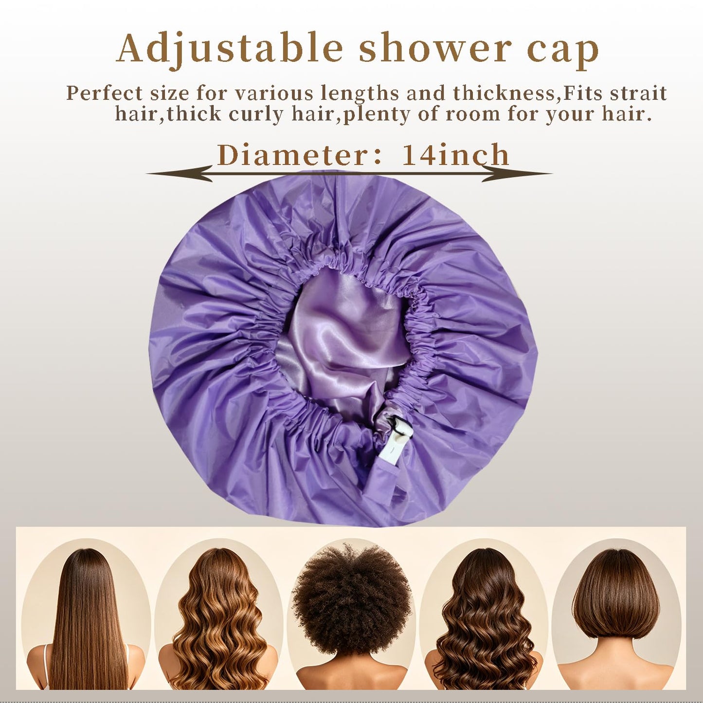 Genergy 2pcs Shower Cap for Women,Including Travel bag and Scrunchy. Frizz-Free Silky Liner, Waterproof Reusable Large Bath Bonnet for Short and Long Thick Hair, Soft Adjustable Elastic, Non-slip.
