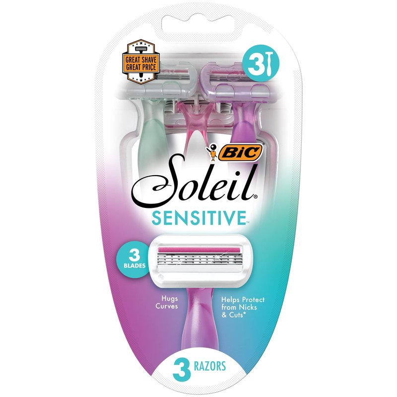 BIC Soleil Sensitive Women's Disposable Razors, 3 Blades With Moisture Strip For a Silky Smooth Shave, 6 Piece Razor Set