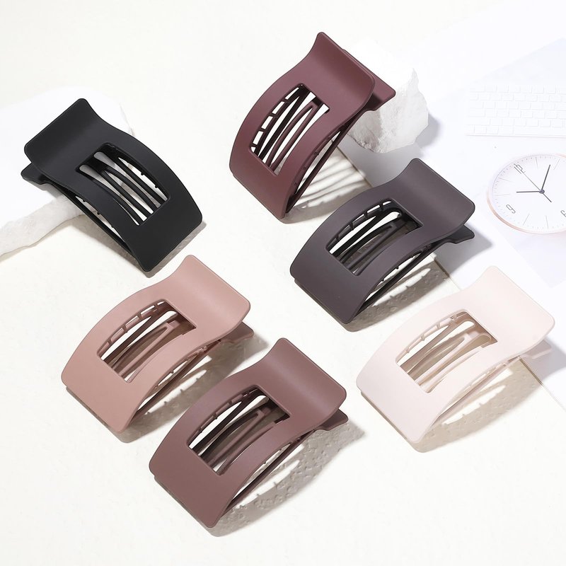Artchita French Flat Hair Clips for Women 6pcs Hair Claw Clips for Thick or Thin Hair Matte Claw Clips for Girls Barrettes Non-Slip Strong Hold Hair Accessories for Women (Brown Scarlet)