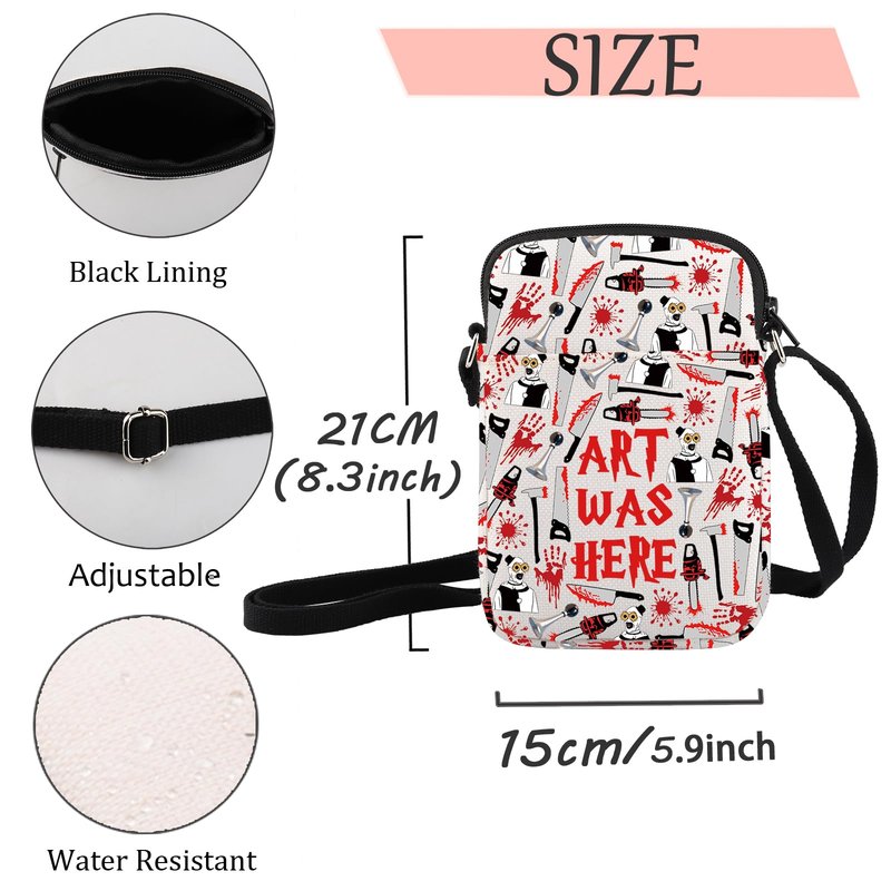 JXGZSO Horror Movie Lover Gift Clown Movie Cosmetic Bag With Zipper Art Was Here Halloween Themed Gift Clown Pouch Bag (Art Was Here Crossbody Bag)