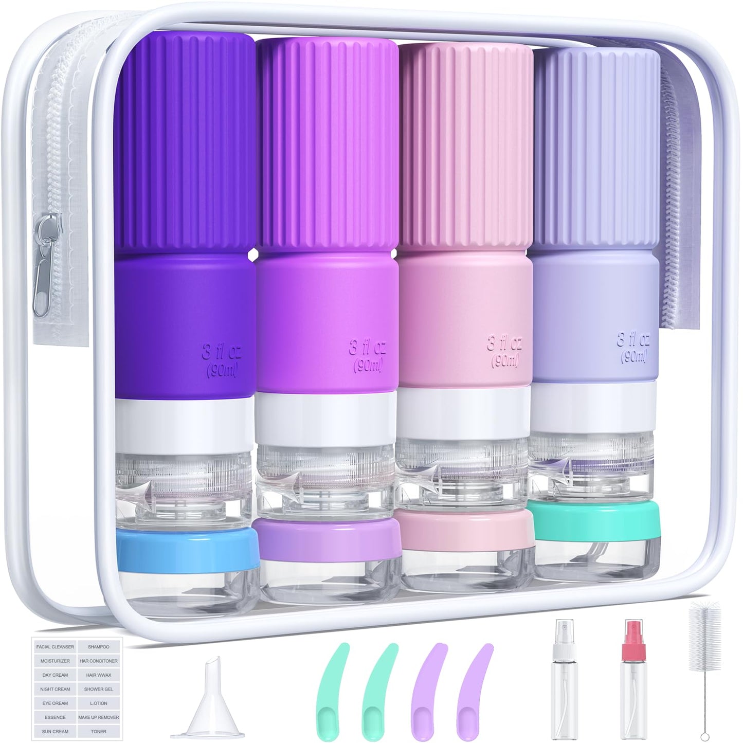 Tocelffe 19pack Travel Bottles for Toiletries,TSA Approved Silicone Travel Containers for Toiletries,Leak Proof Refillable Liqus Shampoo And Conditioner Travel Essentials toiletry Bottles