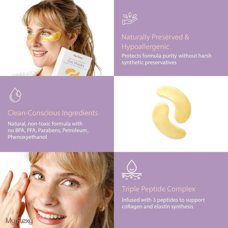 Skiennix 24K Gold Under Eye Patches - Collagen & Peptides for Puffy Eyes and Dark Circles | 24 Pairs