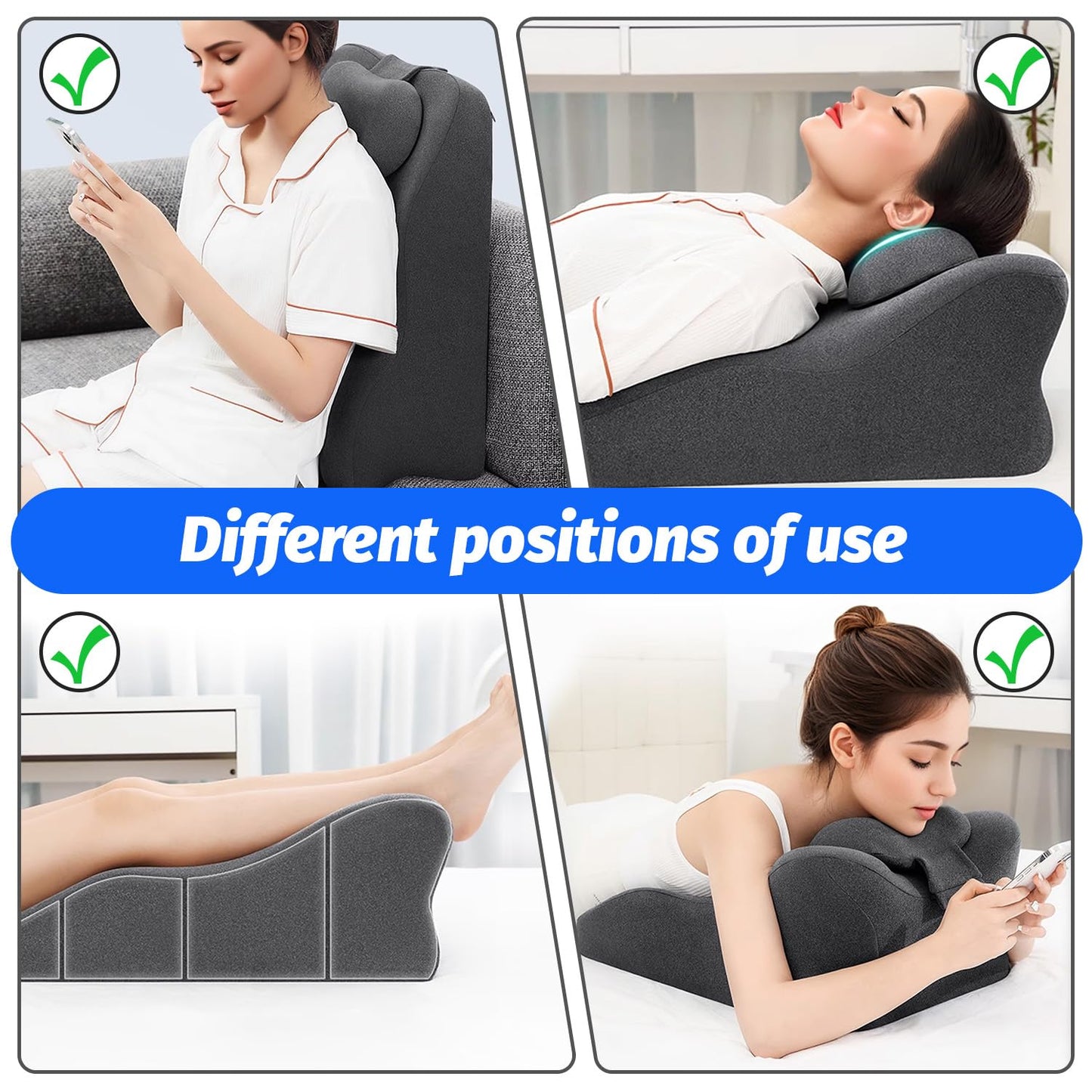 xiaomubiao Reading Pillow, Lumbar Support Pillow for Couch, Sofa Bed Support, Bed Pillow for Sitting up,Ergonomic Memory Foam Pillow for Acid Reflux & Back Discomfort, with Removable Cover Gray