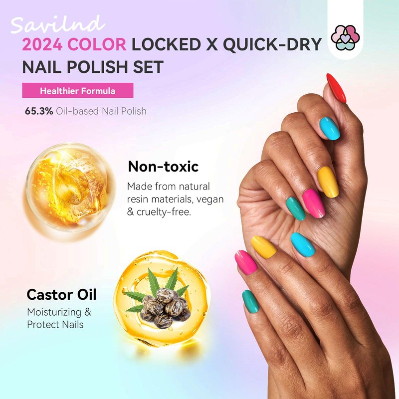 SAVILAND Nail Polish Set Air-Dry: 36+3 Colors Nail Polish Kit Red Pink Blue Glitter Regular Nails Polish with Base Top Coat Nail Lacquer Acrylic Nail Set for Beginner Home Salon DIY Gift