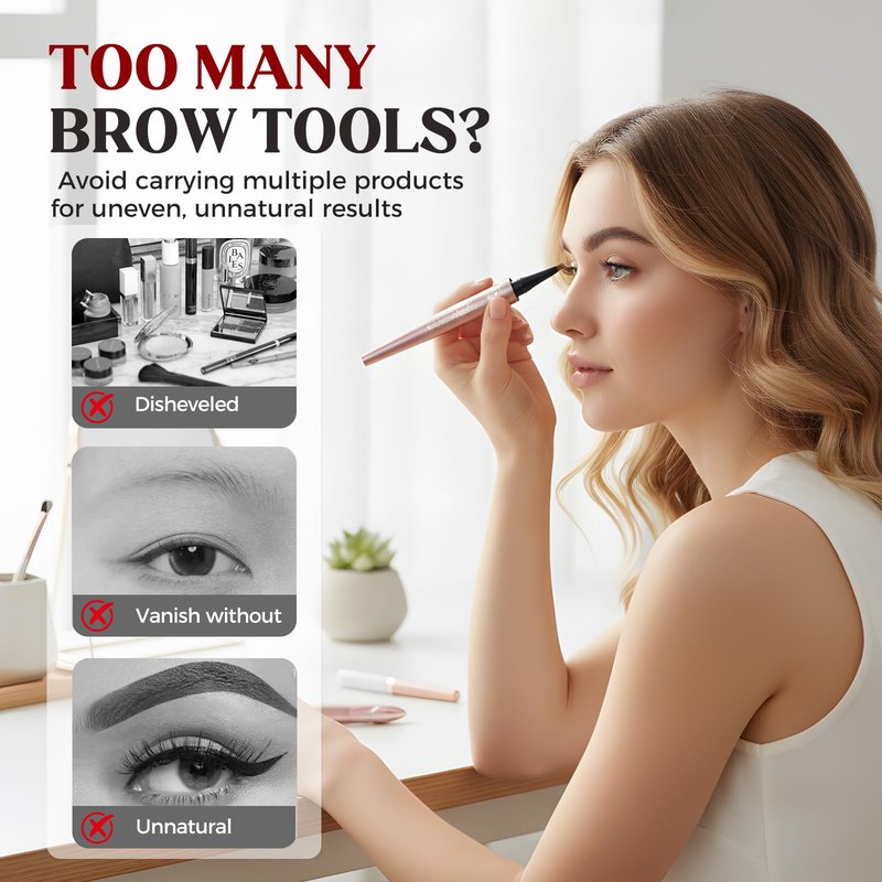 Microblading Eyebrow Pen, 2026 New 4-Tip 3D Eyebrow Pencil, Waterproof Long-Lasting Fine Stroke Contouring Pen, Premium Natural Brow Makeup for All-Day Wear (Dark Coffee)
