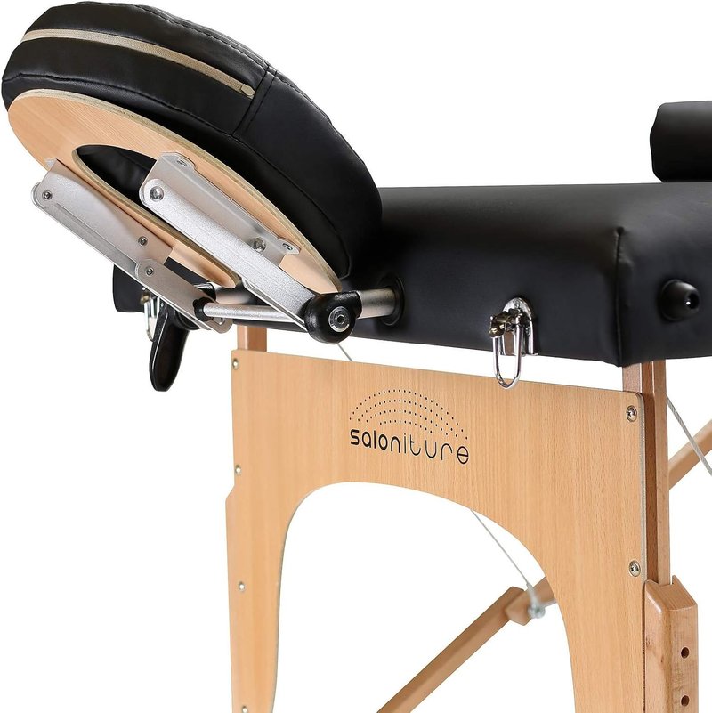 Saloniture Portable Massage Table - Professional Design with Backrest | Black Color