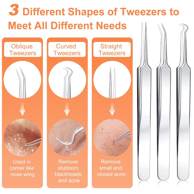 Pimple Popper Tool Kit, IUMAKEVP 15 PCS Professional Stainless Steel Blackhead Remover Comedone Extractor Tools for Removing Zit on Face - Acne Removal Kit with Metal Case (Silver)