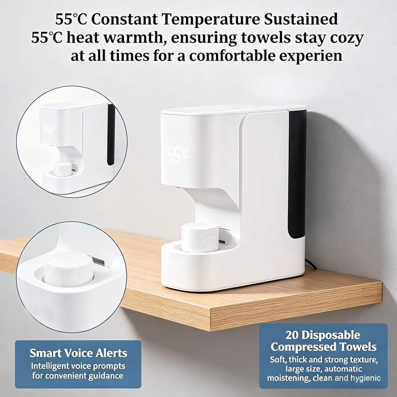 Regine Switzerland Hot Towel Warmer - Automatic Dispenser with 55°C Constant Temperature | Includes 20 Compressed Towels