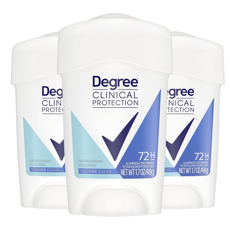 Degree Clinical Protection Antiperspirant Deodorant for Women - 72-Hour Sweat & Odor Defense | Shower Clean, 1.7 oz (3 Pack)