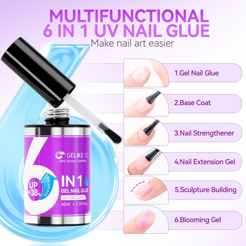 Gelike EC Professional Bulk Nail Glue: 40ml Salon Size Gel Nail Glue - 5X More Value for Press On Nails Acrylic & Nail Tips - Strong & Quick Dry UV Gel Adhesive for Nail Artists & Small Businesses