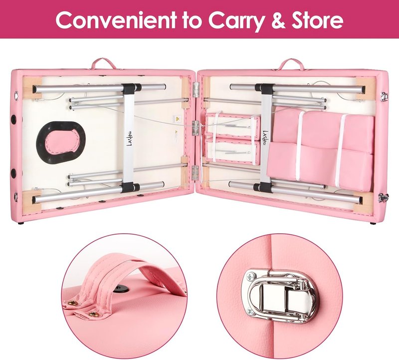 Masajeo Portable Lash Bed - Adjustable Spa Table with Eyelash Pillow | Waterproof Aluminum Frame (Pink)