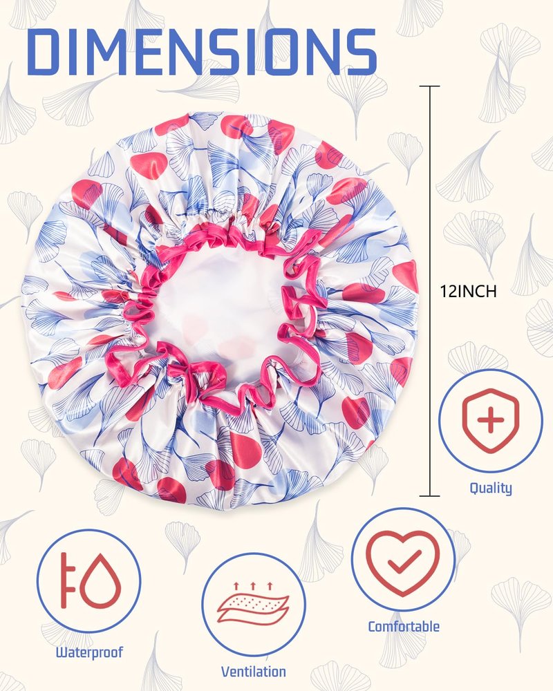 Aquior Shower Cap for Women, Reusable Shower Caps for Womens, Adult Hair Cap for All Hair, Double Waterproof EVA Lining, Leopard Shower Cap for Long Thick Hair