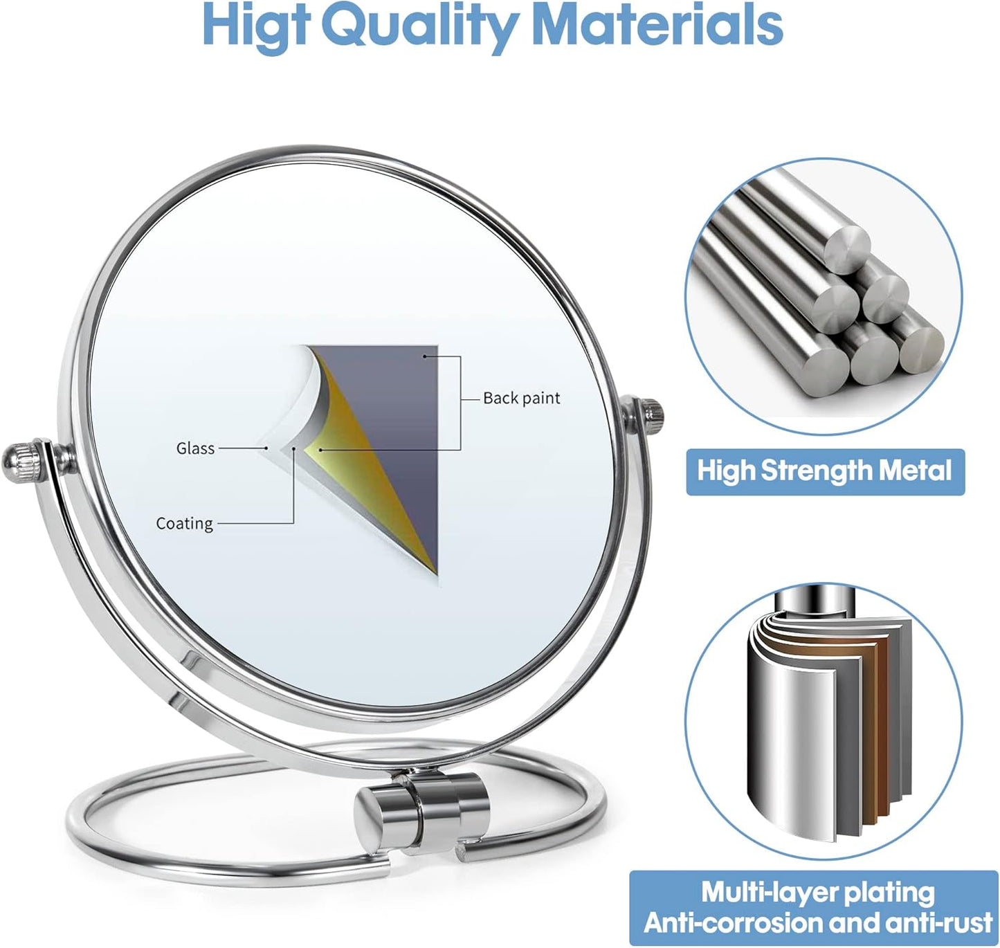Skiennix Portable Folding Travel Makeup Mirror - 1X/10X Double-Sided 360° Swivel | Handheld & Wall Hanging with Travel Bag