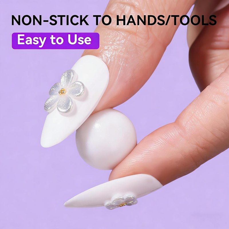 3D Gel Nail Art Starter Kit - Clear & White Sculpting Gel with Chrome Powder | Non-Sticky Molding & Carving Glue