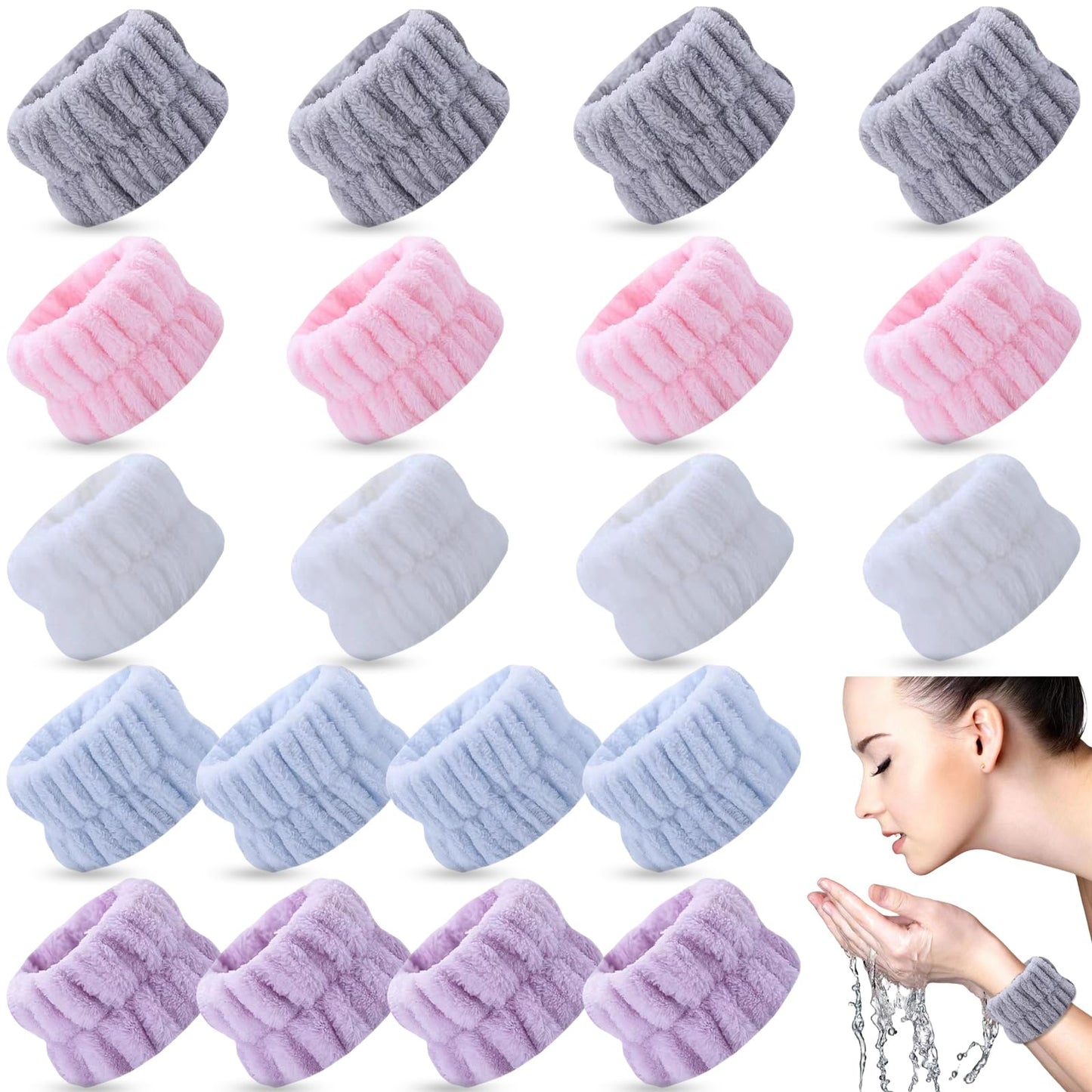TS-MAYKA 20 Pcs Wrist Bands for Washing Face, Absorbent Face Washing Wristbands, Spa Wrist Towels Beauty Towel Bands Arm Bands for Washing Face for Stop Water Running Down Arms