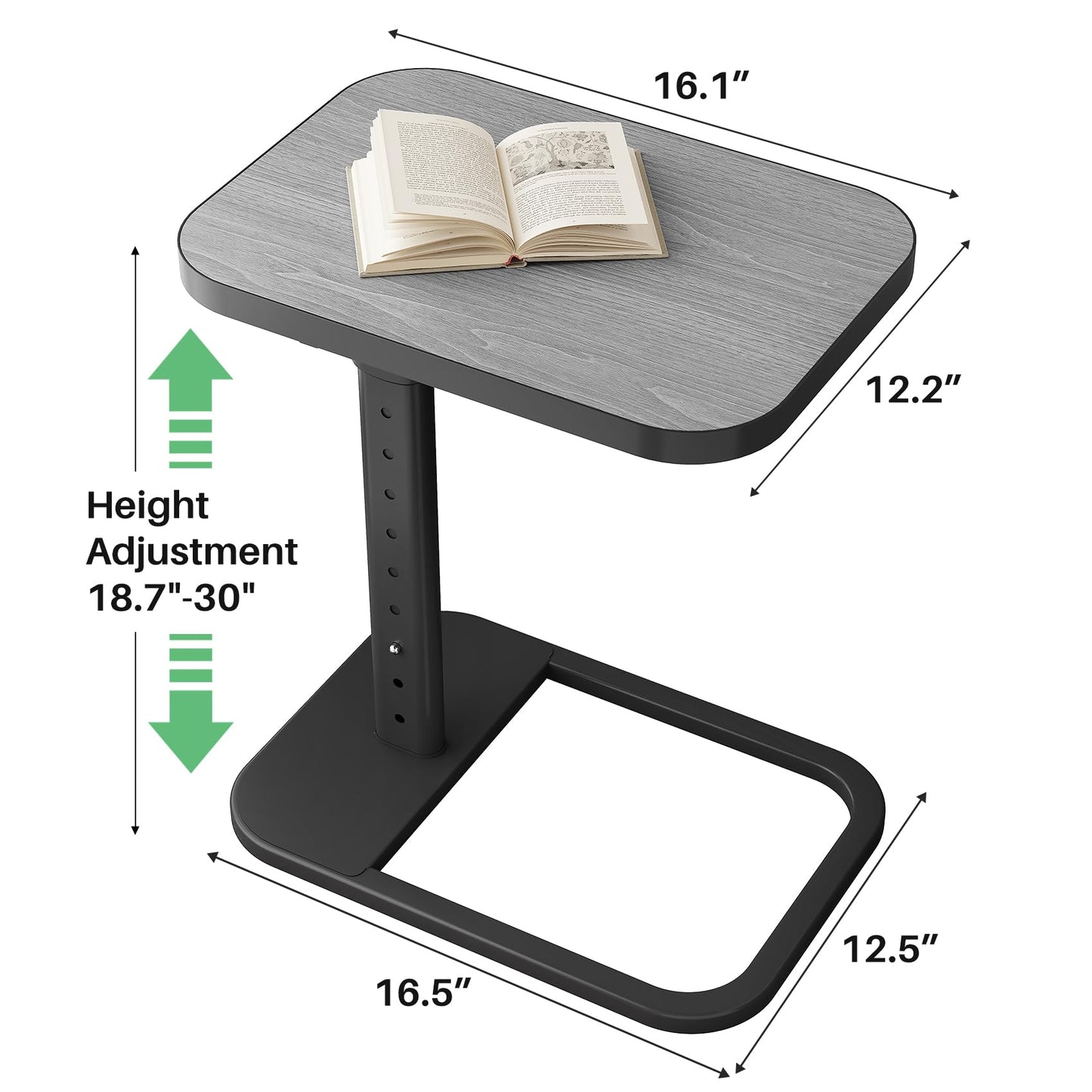 Kitstorack Upgraded TV Tray Table with Panel Lock, 90° Flip-Over Design & Adjustable Height, Sofa Arm Side Table for Eating, Laptop, Couch, Bed, or Small Spaces, Dark Gray