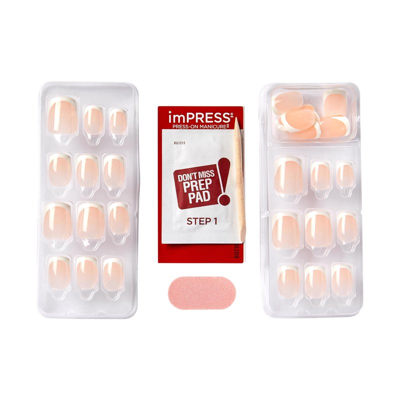 Kiss Impress No Glue Mani Press On Nails, French, 'Model', White, Short Size, Squoval Shape, Includes 30 Nails, Prep Pad, Instructions Sheet, 1 Manicure Stick, 1 Mini File