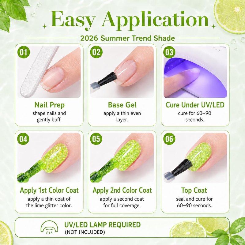 Beetles Green Glitter Gel Nail Polish - Reflective Soak Off UV LED Formula | Summer Lime Green for Nail Art & Manicure