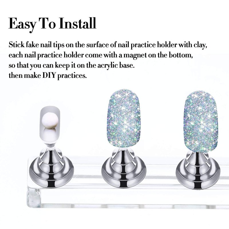 Magnetic Nail Tip Display Holder - 6 Sets Acrylic Stand for DIY Manicure | Gold, Silver, Pink, Black, White