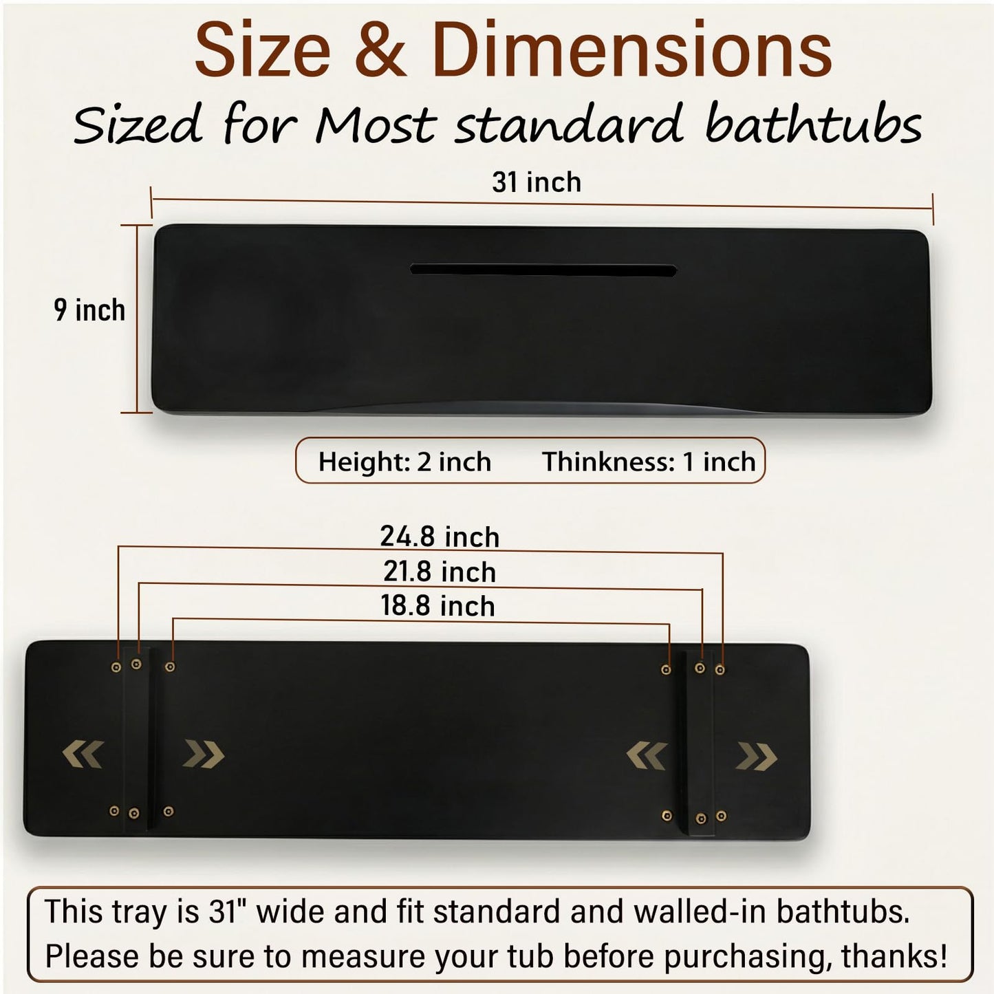 Elegant Black Bamboo Bathtub Tray Caddy for Standard Tub, 31" L Adjustable Bath Tray for Tub, Luxury Spa Bathroom Tray Organizer Table, Bath Tub Accessories for Women, Housewarming, Birthday Gifts