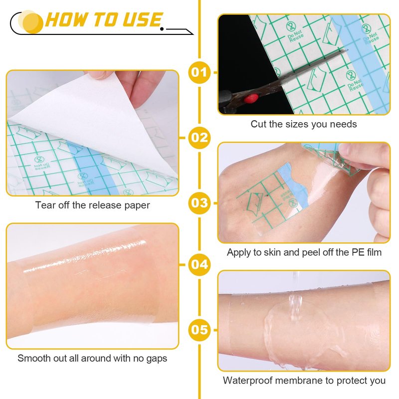 Narkysus Waterproof Second Skin Tattoo Cover, Tattoo Aftercare Bandage Roll 2"/4"/6"x 2 Yd Cover Up Tape Patch Transparent Film for Initial Healing and Skin Repair Tattoo Supplies