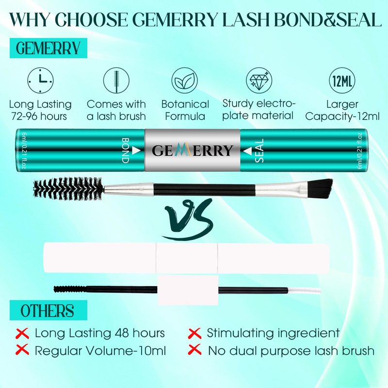 GEMERRY Lash Bond and Seal Waterproof 12ml Lash Glue for Lash Clusters Strong Hold for 72-96 Hours Lash Cluster Glue Mascara Eyelash Glue for Self Use at Home