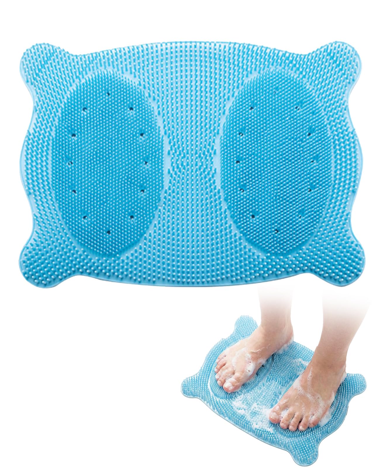 Quuztao Large Shower Foot Scrubber Mat, Non Slip Suction Cups Silicone Massage Bath Mat, Deep Cleaning & Exfoliation Feet Washer Brush Pad