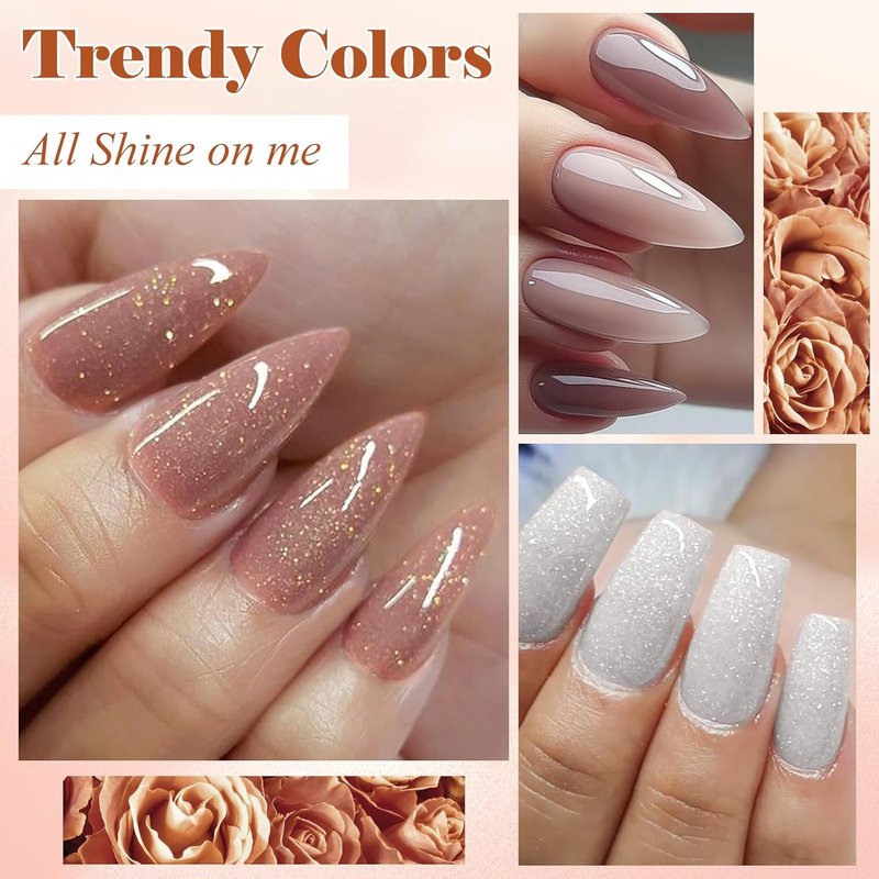 Nail Builder Gel Set - 8Pcs Nude Pink & Brown Rubber Base Polish | Long-Lasting Soak Off Strengthener