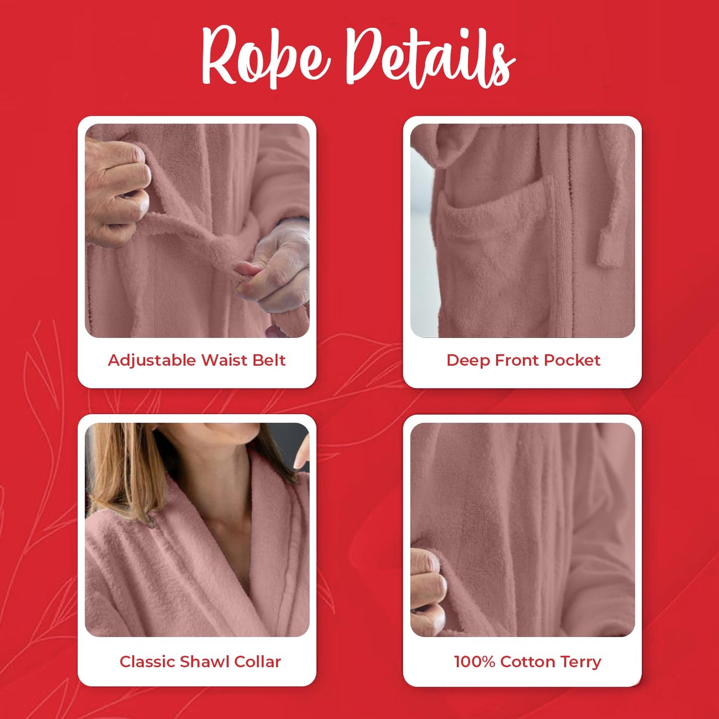 RIVERSIDE Premium 100% Cotton Terry Bathrobe For Women and Men - Soft Towel Robes with Shawl Collar Ajdustable Belt & Pockets