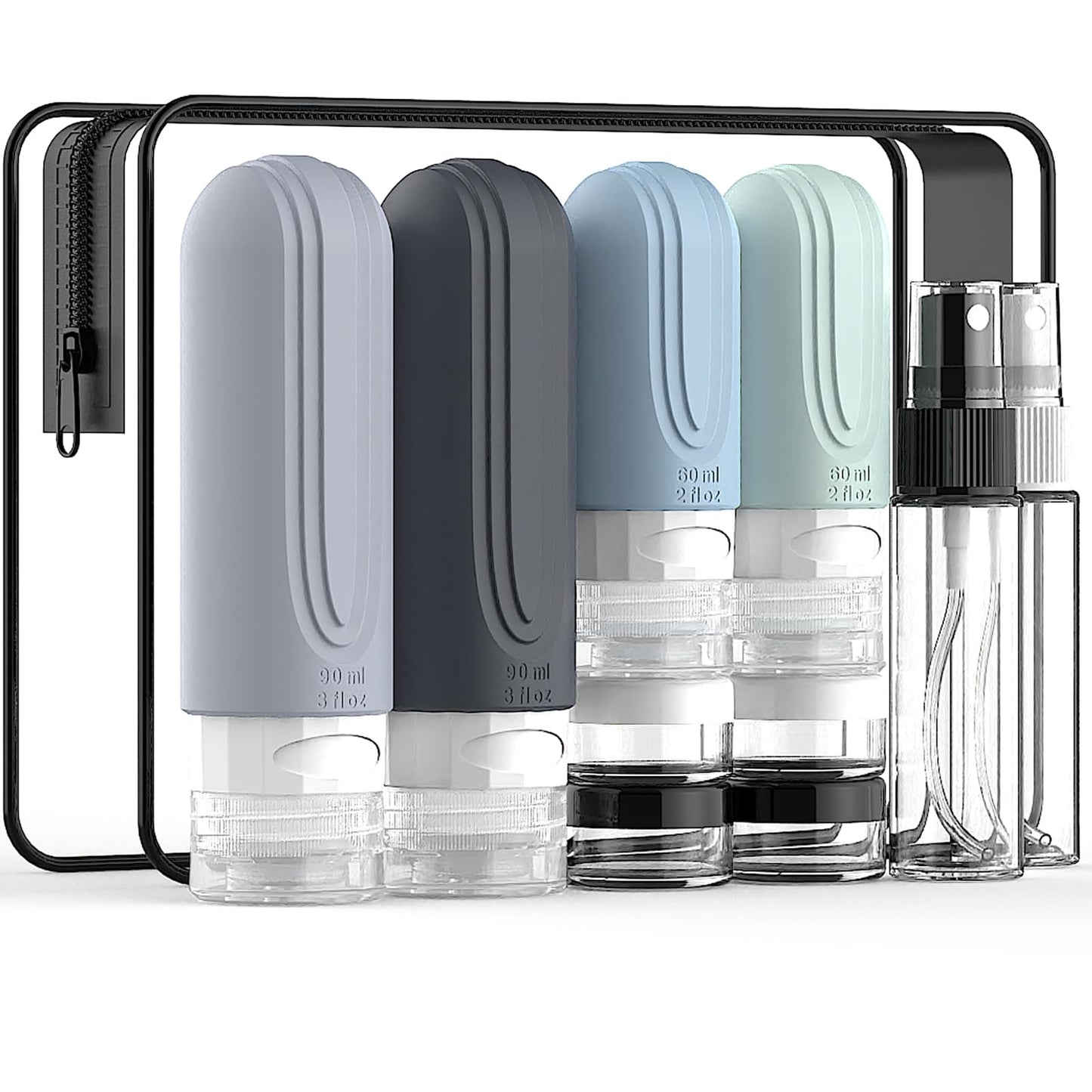YIIMER Travel Bottles for Toiletries 10 Pack, TSA Approved Travel Size Toiletries Essentials Containers Set, Leak Proof Silicone Bottles Kit, Refillable Liquid & Creams Accessories (GRAY)