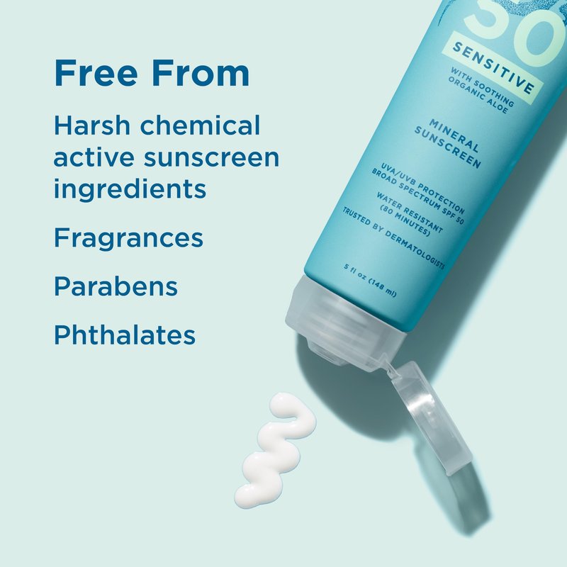 Bundle of BLUE LIZARD Sensitive Mineral Sunscreen with Zinc Oxide Sensitive, SPF 50 5 Fl Oz + 3-Pack Blue Lizard Mineral SPF 15 Lip Balm:Natural Coconut Flavor, Each Tube 0.13 oz.