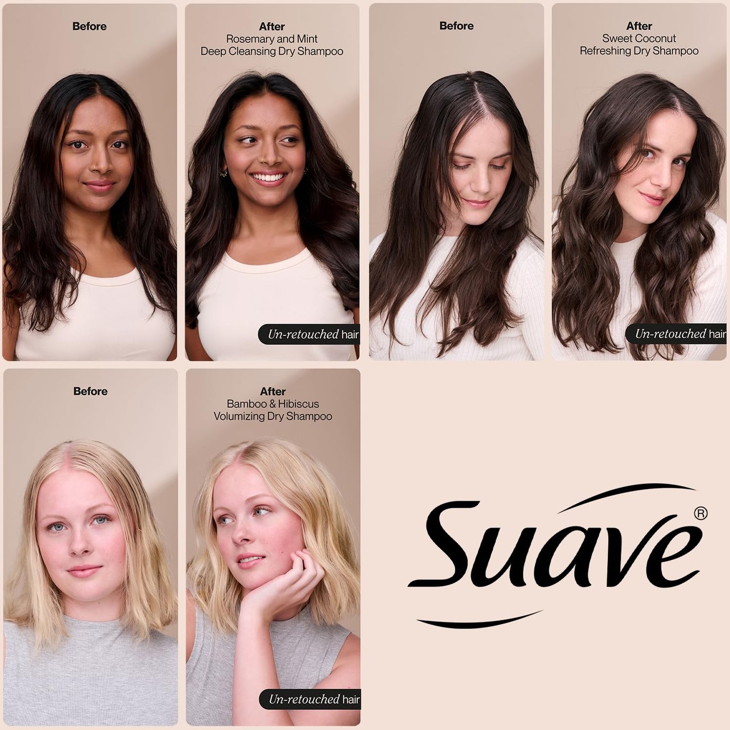 Suave Dry Shampoo Spray Variety 3-Pack – Invigorating Rosemary & Mint, Volumizing Bamboo & Hibiscus + Refreshing Sweet Coconut, 4.3 Oz Ea