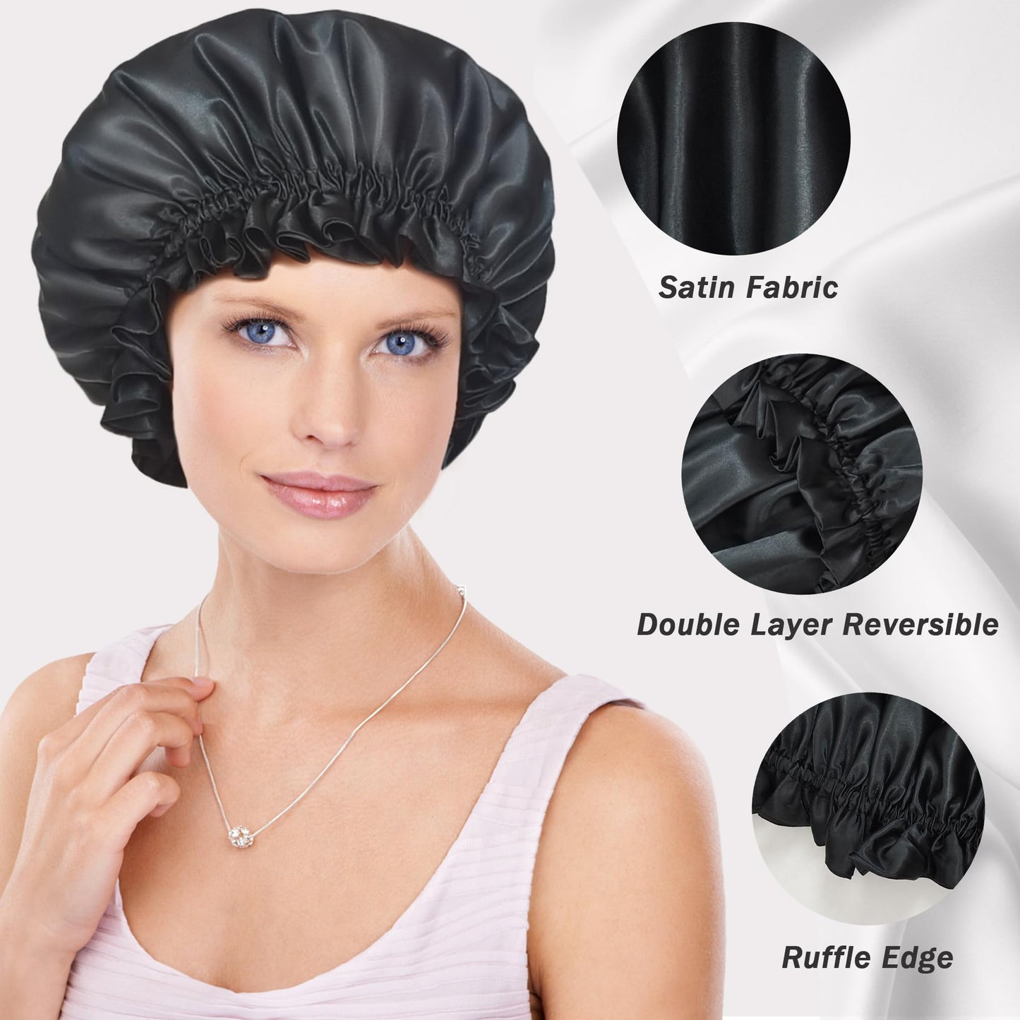 vidsel Silk Bonnet for Sleeping Women, Satin Hair Bonnets for Women, Double Layer Reversible Hair Wrap Lined Sleep Cap for Braid Curly Hair