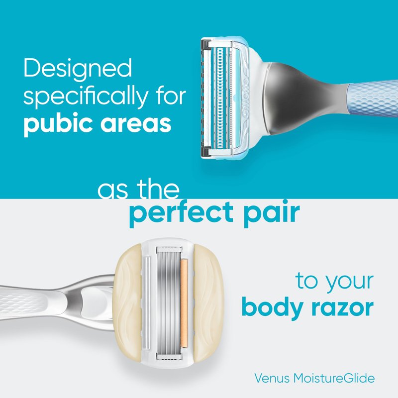 Gillette Venus for Pubic Hair and Skin Shaving Set, Women’s Razor, 1 Handle + 2 Blade Refills + 2-in-1 Cleanser