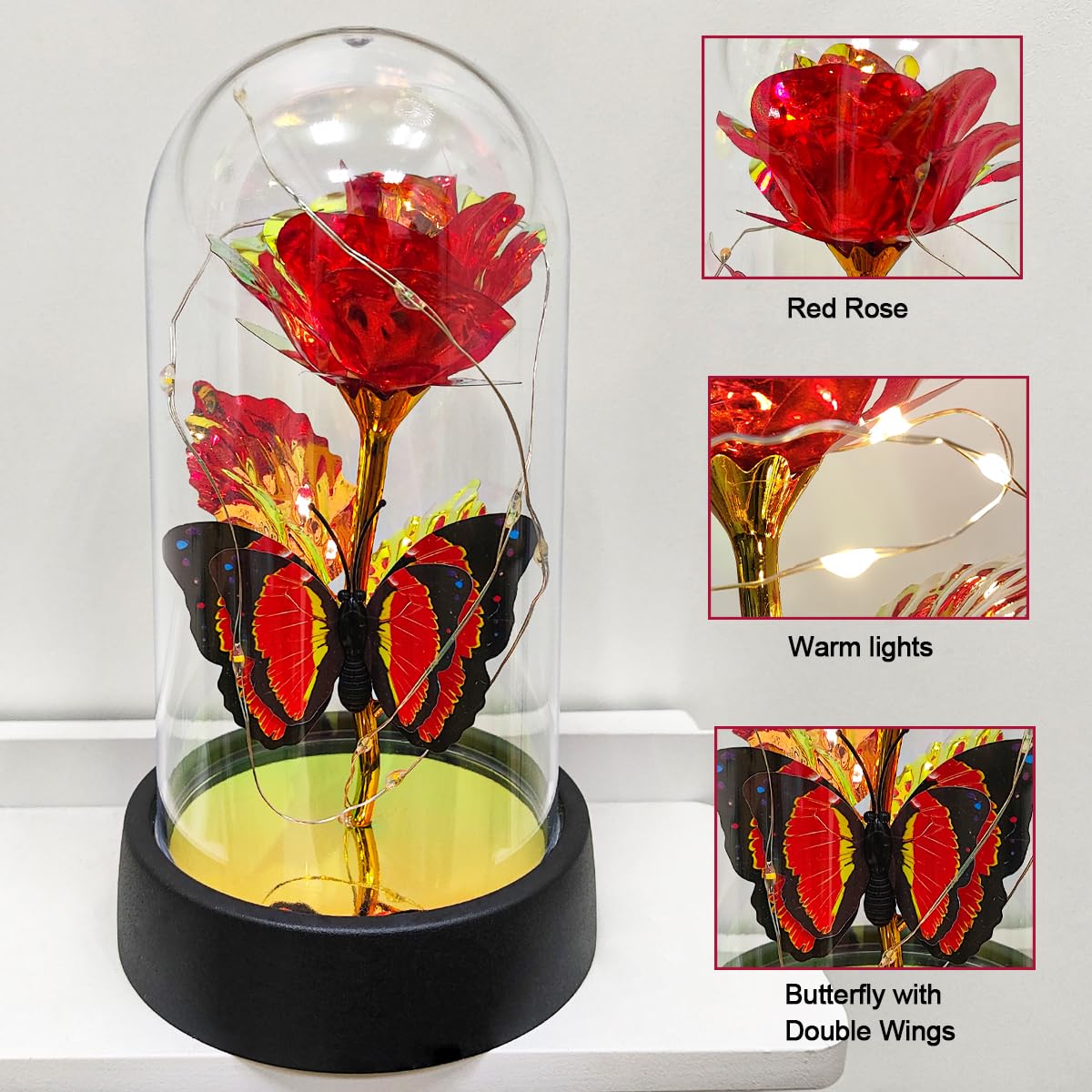 Glass Rose in Glass Dome, Light Up Flower, Eternal Roses - Valentines Day Gifts for Her, Mothers Day Roses Gift for Mom, Womens Gifts for Christmas - Galaxy Rose, Birthday Gift