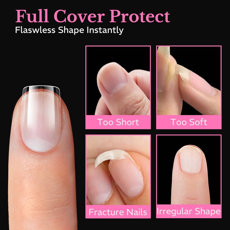Extra Short Square Nail Tips - 600pcs Pre-Etched Soft Gel Acrylic Fake Nails | Half Matte Full Cover Clear Press-On Extensions for DIY Manicure