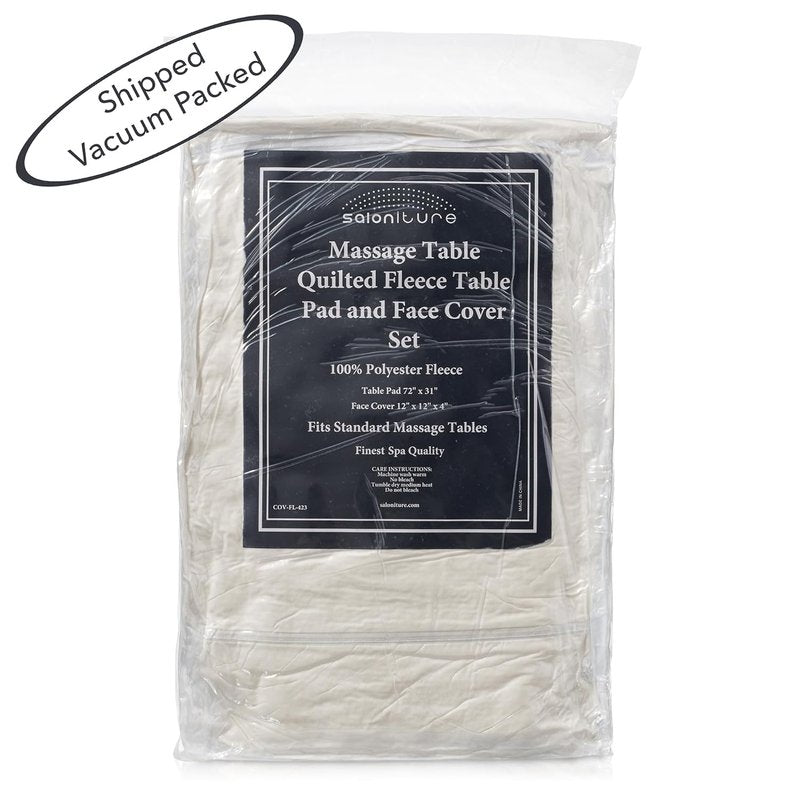 Saloniture Fleece Massage Table Pad & Face Cradle Set - Soft 1/2" Thick Quilted Cover - Natural Color